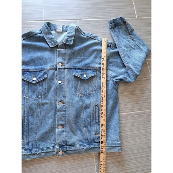Vintage International Denim Jacket X-Large USA Cotton Embroidered Semi Trucker - Picture 12 of 13